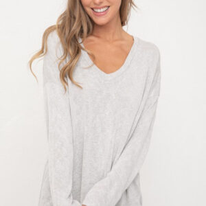 Hacci Slub V-Neck Drop Shoulder Top